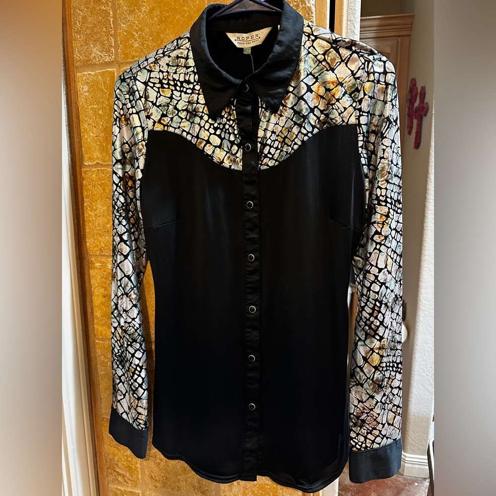 Roper Black and Gold Foil Show Riding Shirt NWT